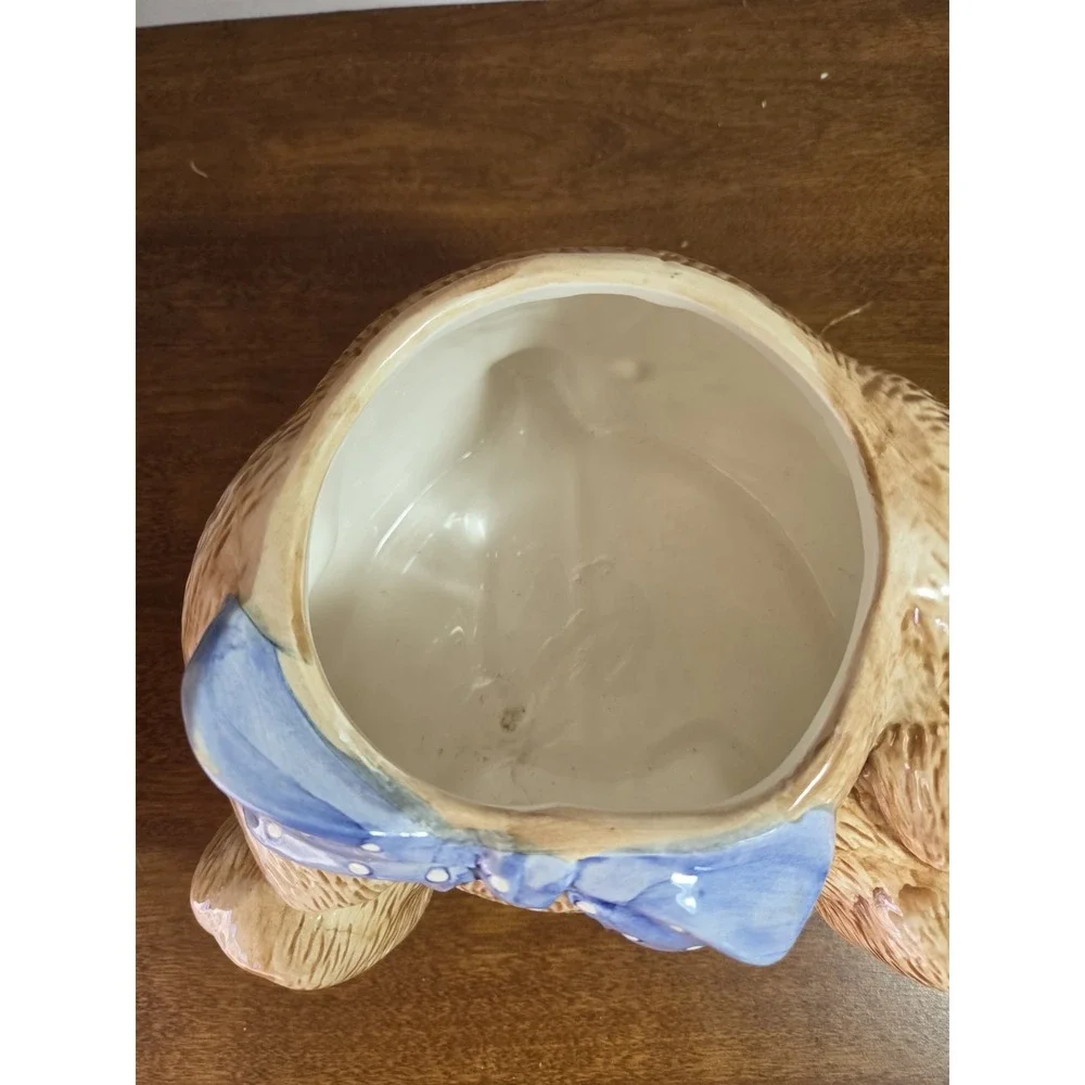 Vintage 1992 Theodore Brown Teddy Bear Cookie Jar Canister Baby Blue Bow